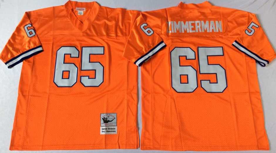 Broncos 65 Gary Zimmerman Orange M&N Throwback Jersey->nfl m&n throwback->NFL Jersey